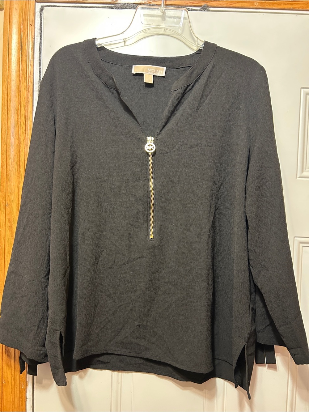 Michael Kors Black Long-Sleeve Zip Pullover Top L